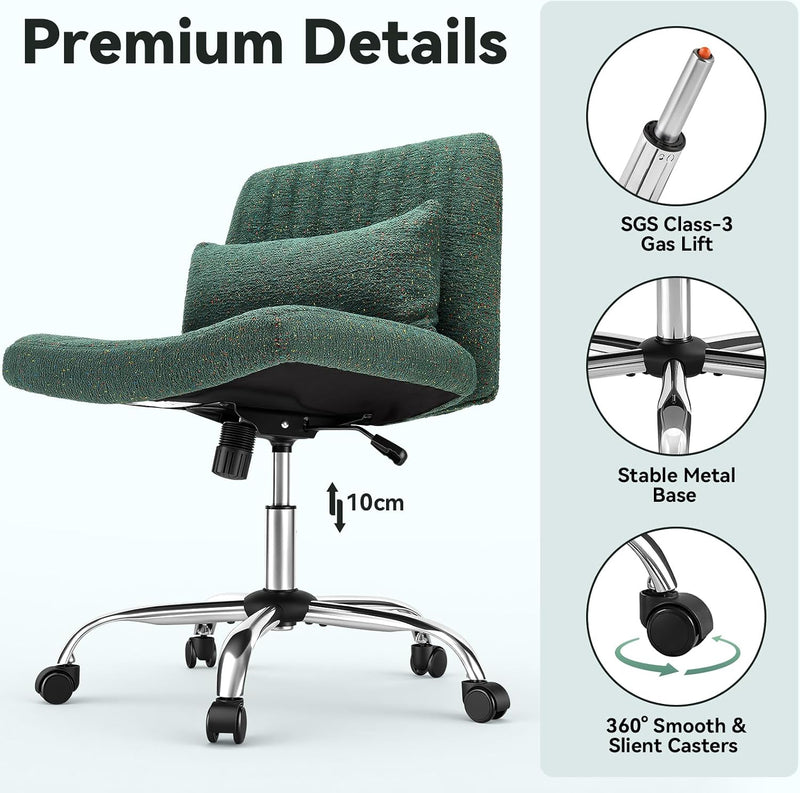 Cross Legged Office Chair Chenille Armless Vanity