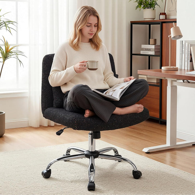 Cross Legged Office Chair Chenille Armless Vanity