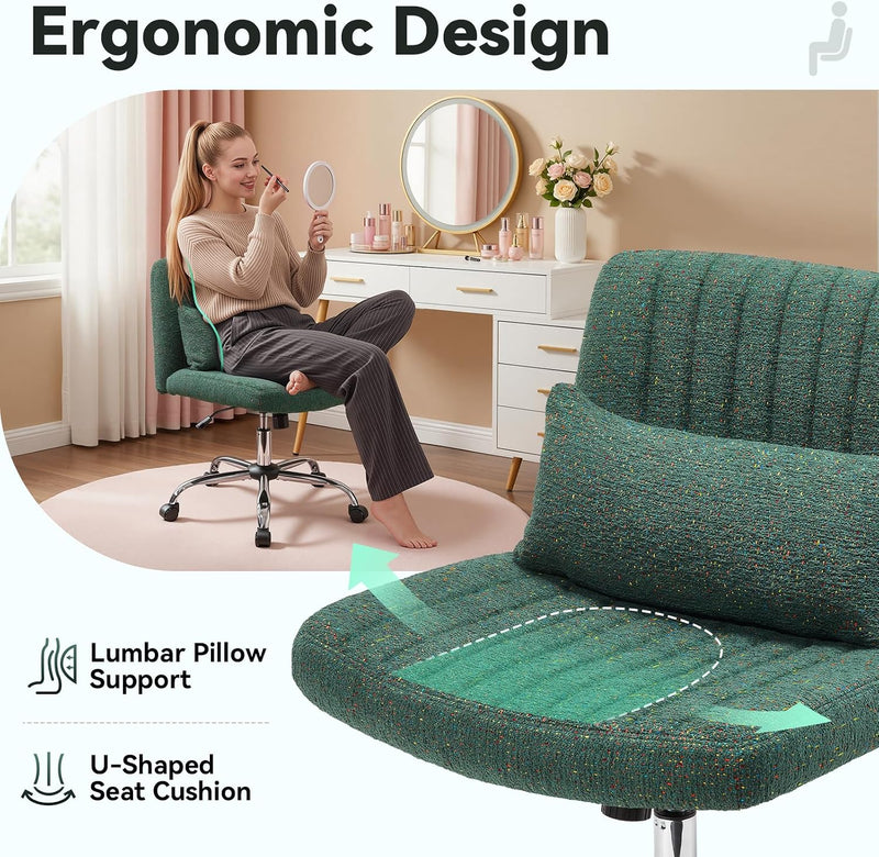 Cross Legged Office Chair Chenille Armless Vanity