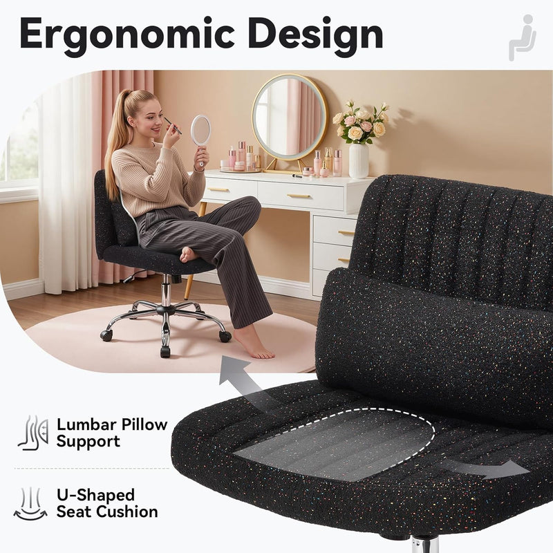 Cross Legged Office Chair Chenille Armless Vanity