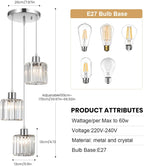Crystal 3-Light Pendant Ceiling Light Kitchen Island Lights