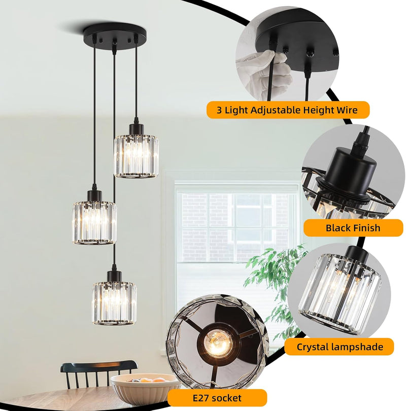 Crystal 3-Light Pendant Ceiling Light Kitchen Island Lights