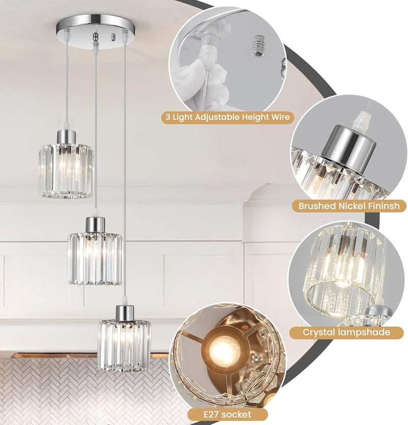 Crystal 3-Light Pendant Ceiling Light Kitchen Island Lights