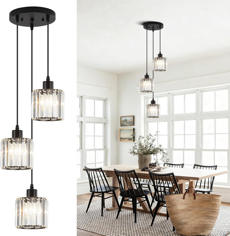 Crystal 3-Light Pendant Ceiling Light Kitchen Island Lights