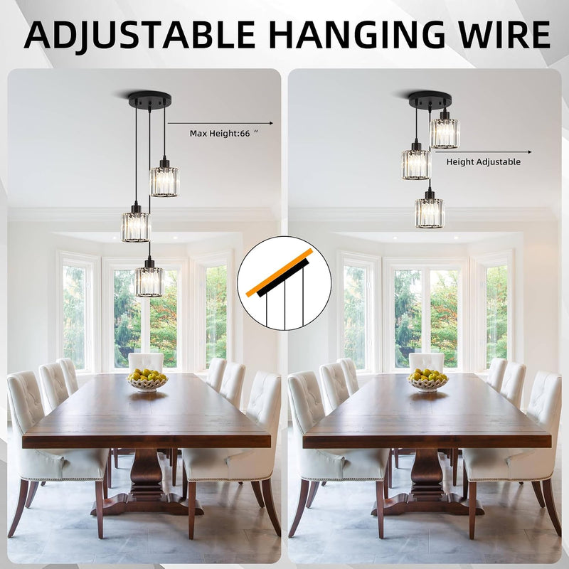 Crystal 3-Light Pendant Ceiling Light Kitchen Island Lights