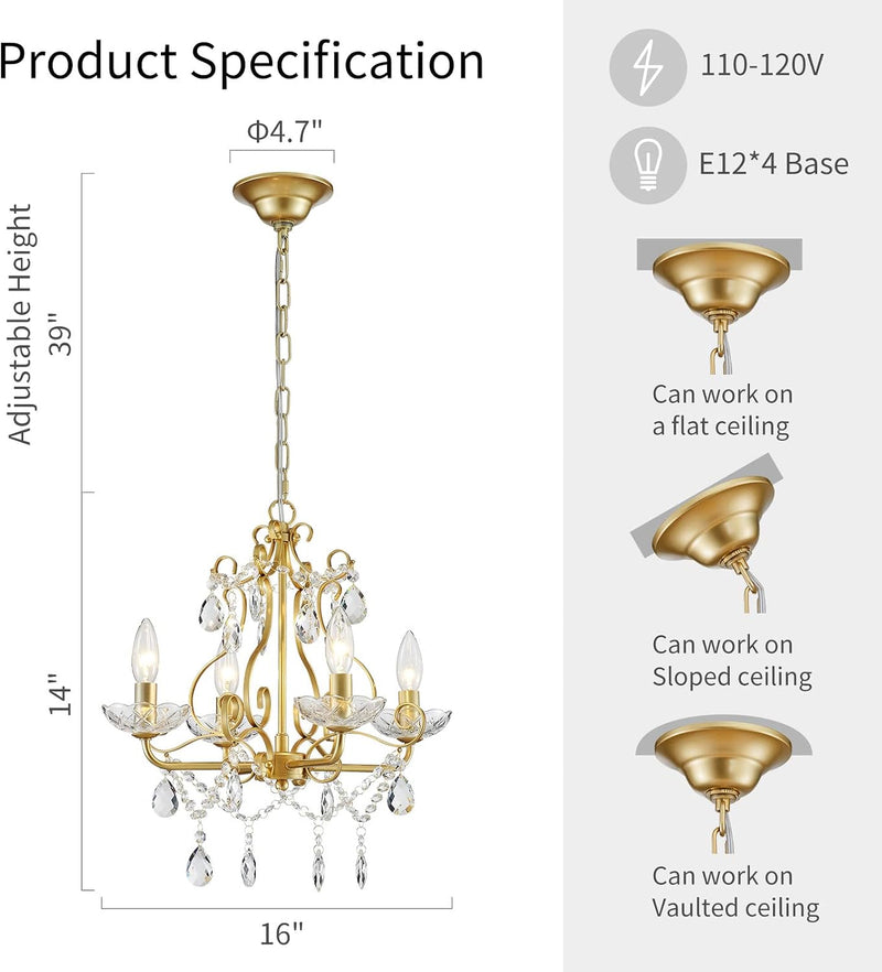 Crystal 5-Light Candle Chandelier Pendant Flushmount Ceiling