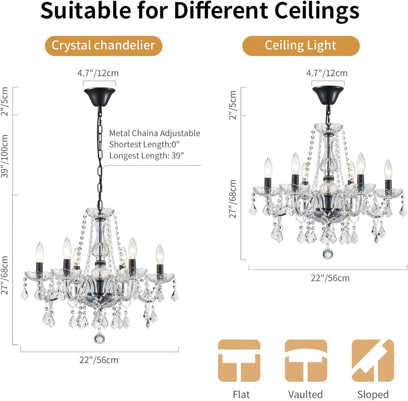 Crystal 5-Light Candle Chandelier Pendant Flushmount Ceiling