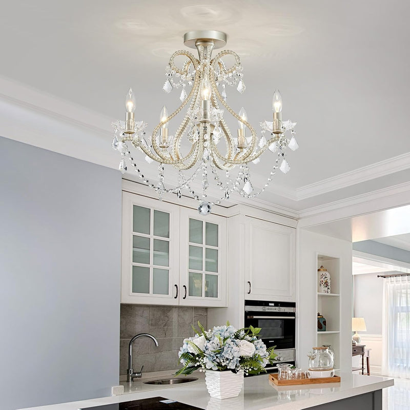 Crystal 5-Light Candle Chandelier Pendant Flushmount Ceiling
