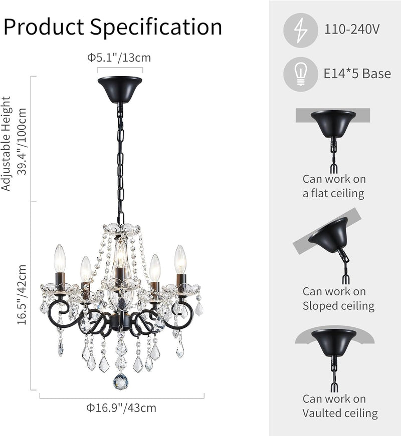 Crystal 5-Light Candle Chandelier Pendant Flushmount Ceiling