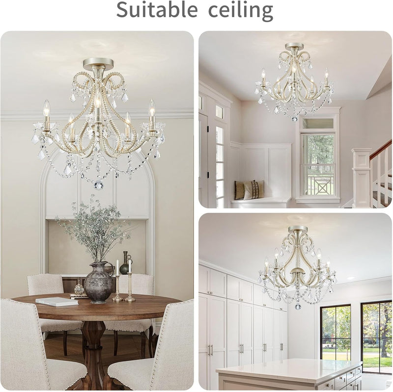 Crystal 5-Light Candle Chandelier Pendant Flushmount Ceiling