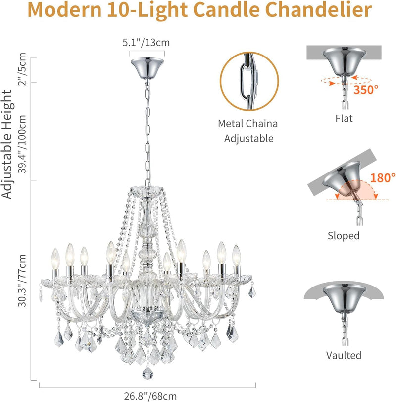 Crystal 5-Light Candle Chandelier Pendant Flushmount Ceiling
