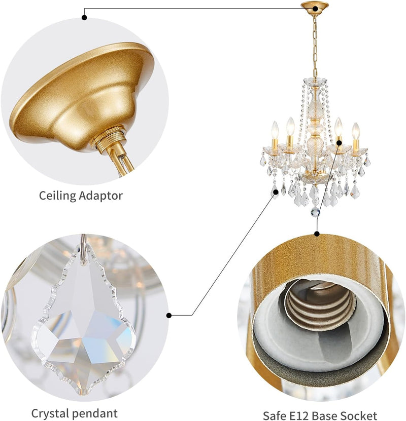 Crystal 5-Light Candle Chandelier Pendant Flushmount Ceiling