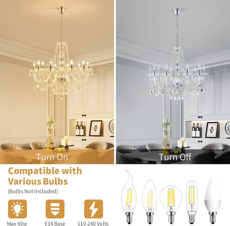 Crystal 5-Light Candle Chandelier Pendant Flushmount Ceiling