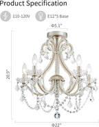 Crystal 5-Light Candle Chandelier Pendant Flushmount Ceiling