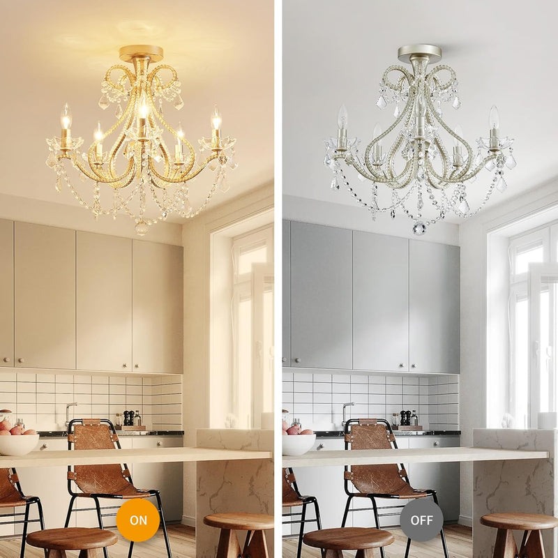 Crystal 5-Light Candle Chandelier Pendant Flushmount Ceiling