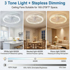 Crystal Ceiling Fans with Lights and Remote Smart