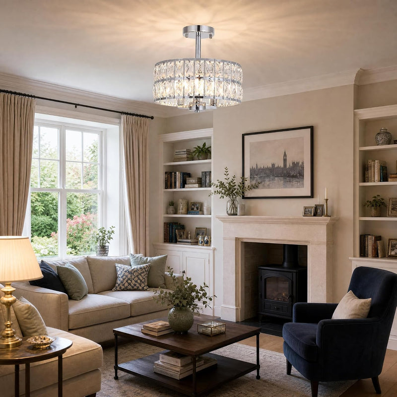 Crystal Ceiling Light Chrome 3-Light Semi Flush Lights
