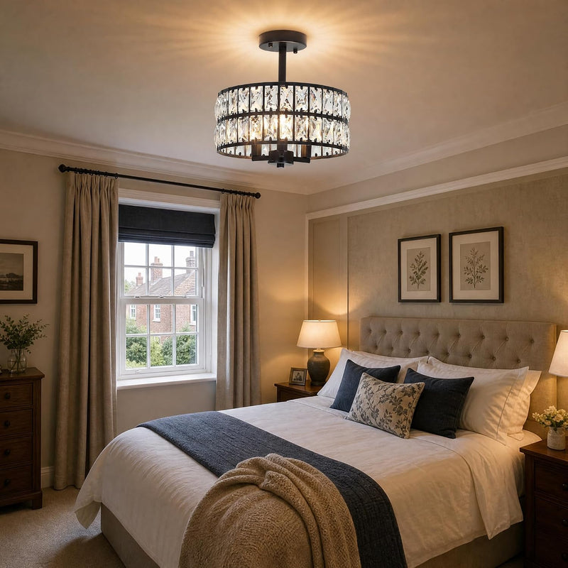 Crystal Ceiling Light Chrome 3-Light Semi Flush Lights