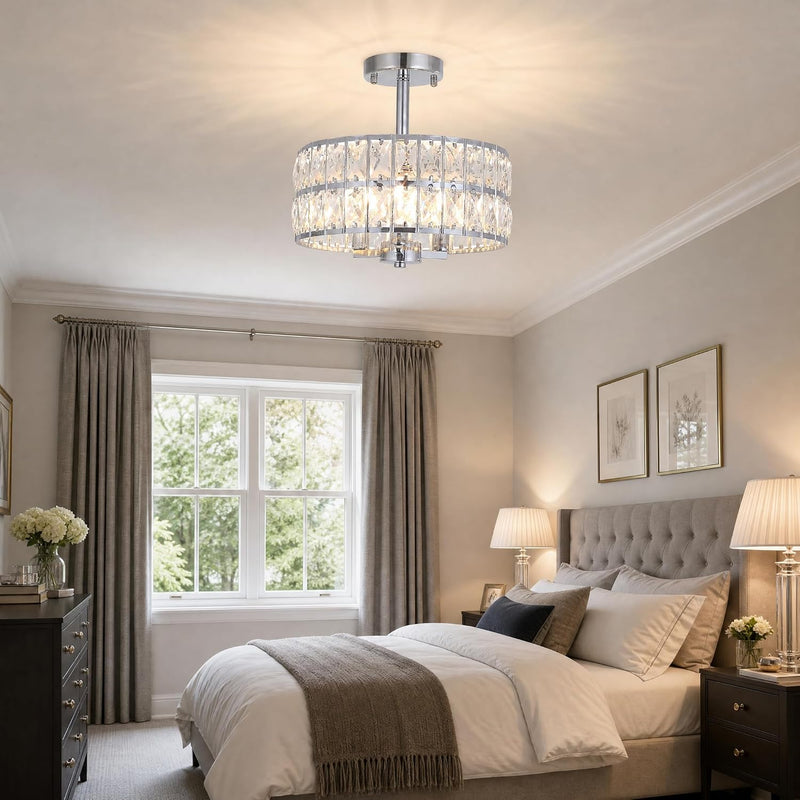Crystal Ceiling Light Chrome 3-Light Semi Flush Lights