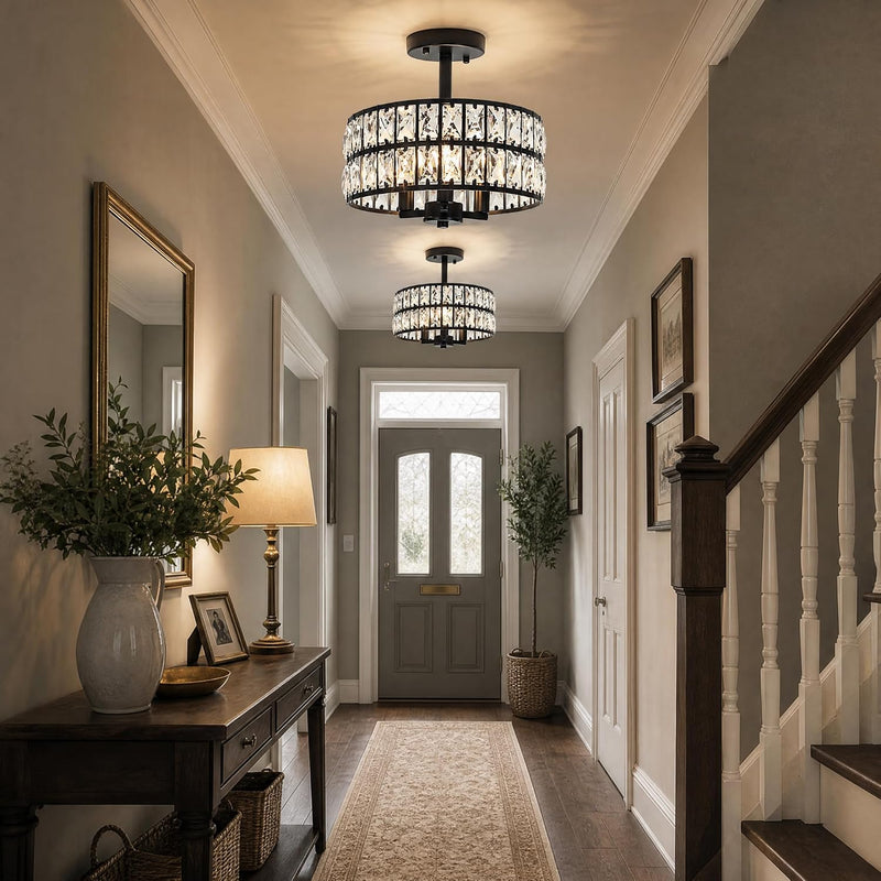 Crystal Ceiling Light Chrome 3-Light Semi Flush Lights