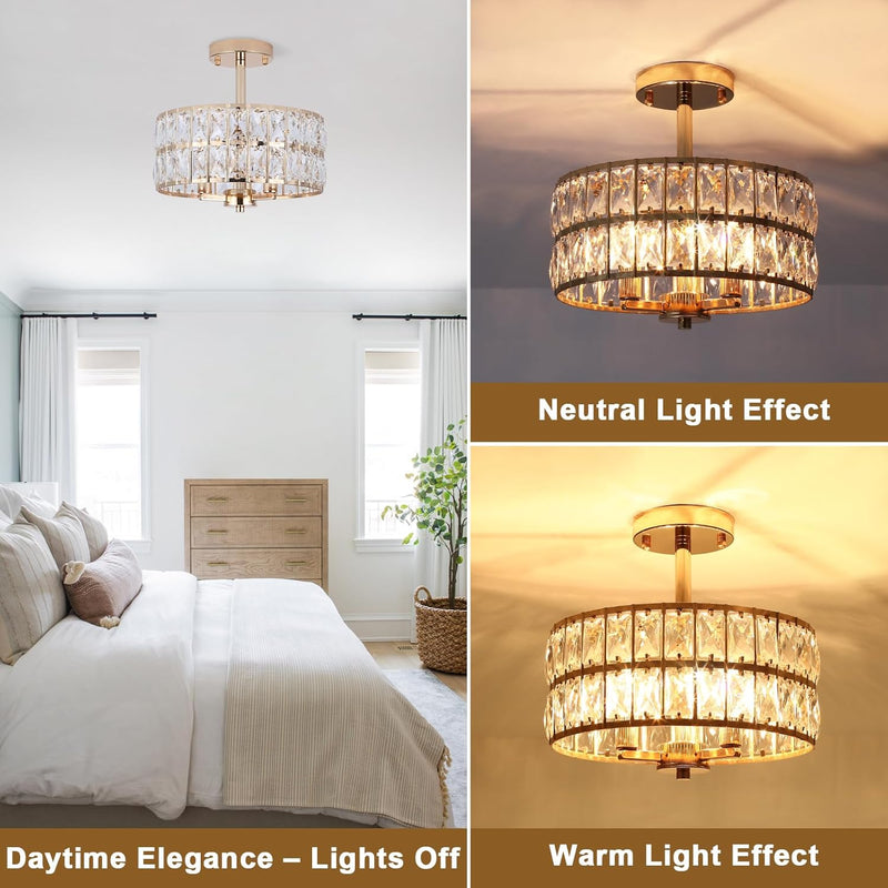 Crystal Ceiling Lights 3-Light Chrome Living Room Modern