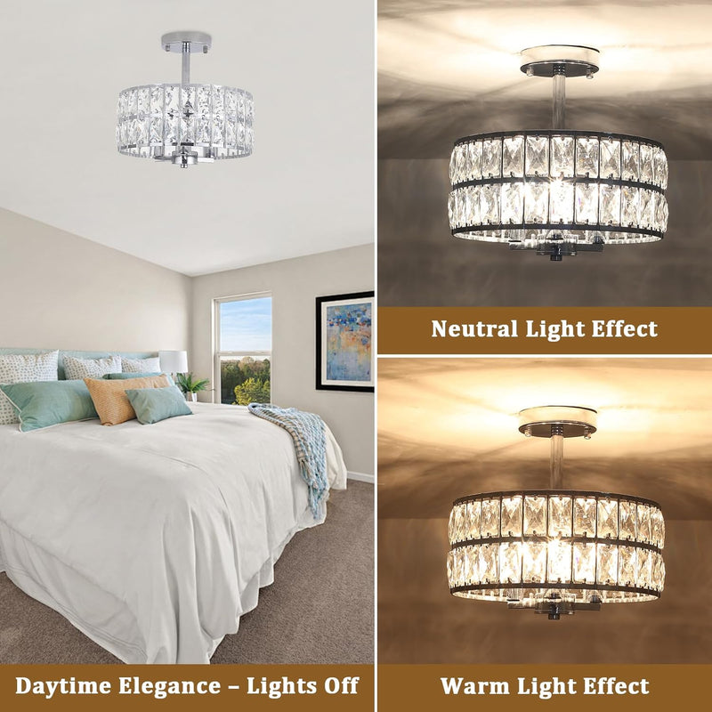 Crystal Ceiling Lights 3-Light Chrome Living Room Modern