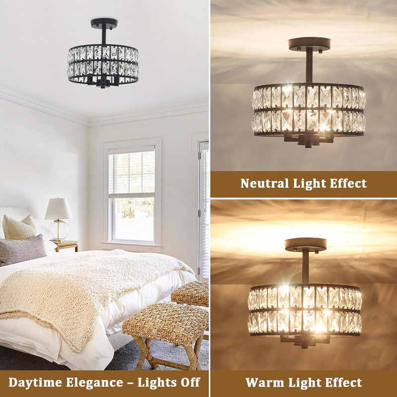 Crystal Ceiling Lights 3-Light Chrome Living Room Modern