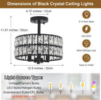 Crystal Ceiling Lights 3-Light Chrome Living Room Modern