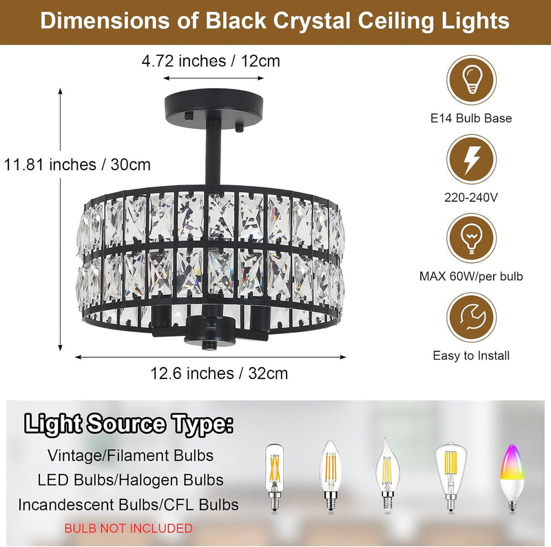 Crystal Ceiling Lights 3-Light Chrome Living Room Modern