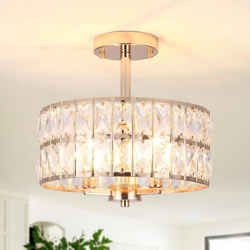 Crystal Ceiling Lights 3-Light Chrome Living Room Modern