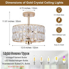 Crystal Ceiling Lights 3-Light Chrome Living Room Modern