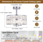 Crystal Ceiling Lights 3-Light Chrome Living Room Modern