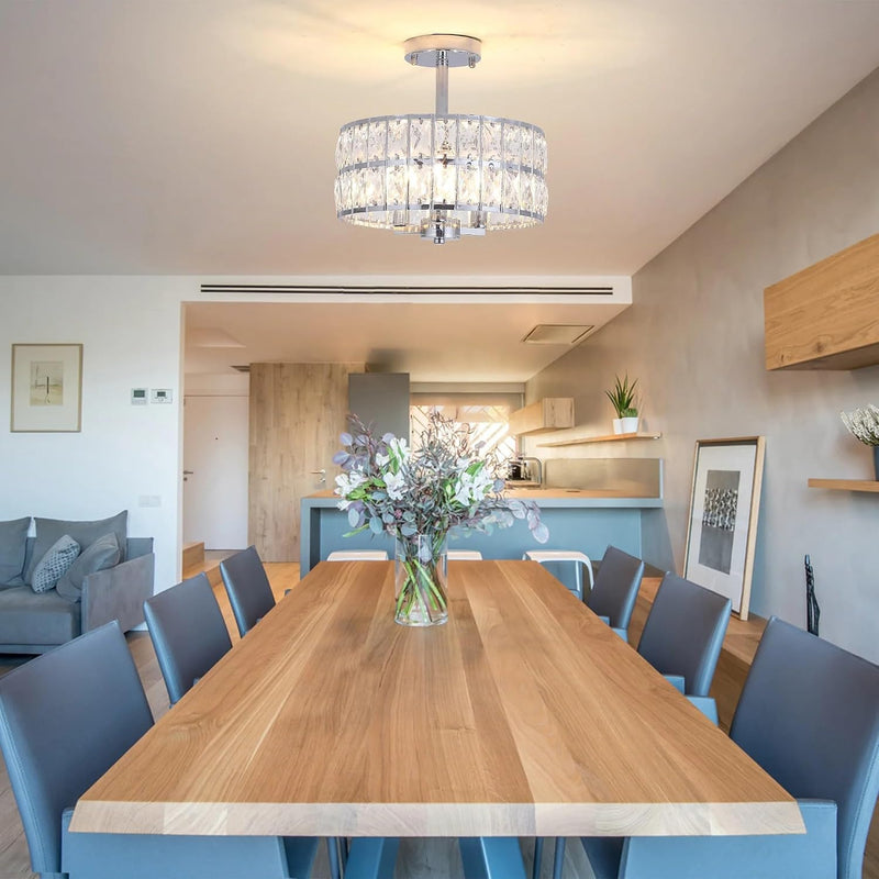 Crystal Ceiling Lights 3-Light Chrome Living Room Modern