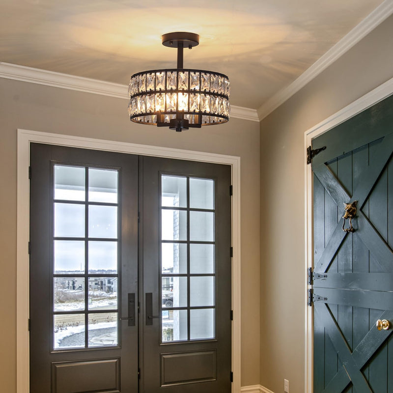 Crystal Ceiling Lights 3-Light Chrome Living Room Modern