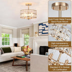 Crystal Ceiling Lights 3-Light Chrome Living Room Modern
