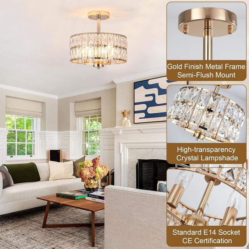 Crystal Ceiling Lights 3-Light Chrome Living Room Modern