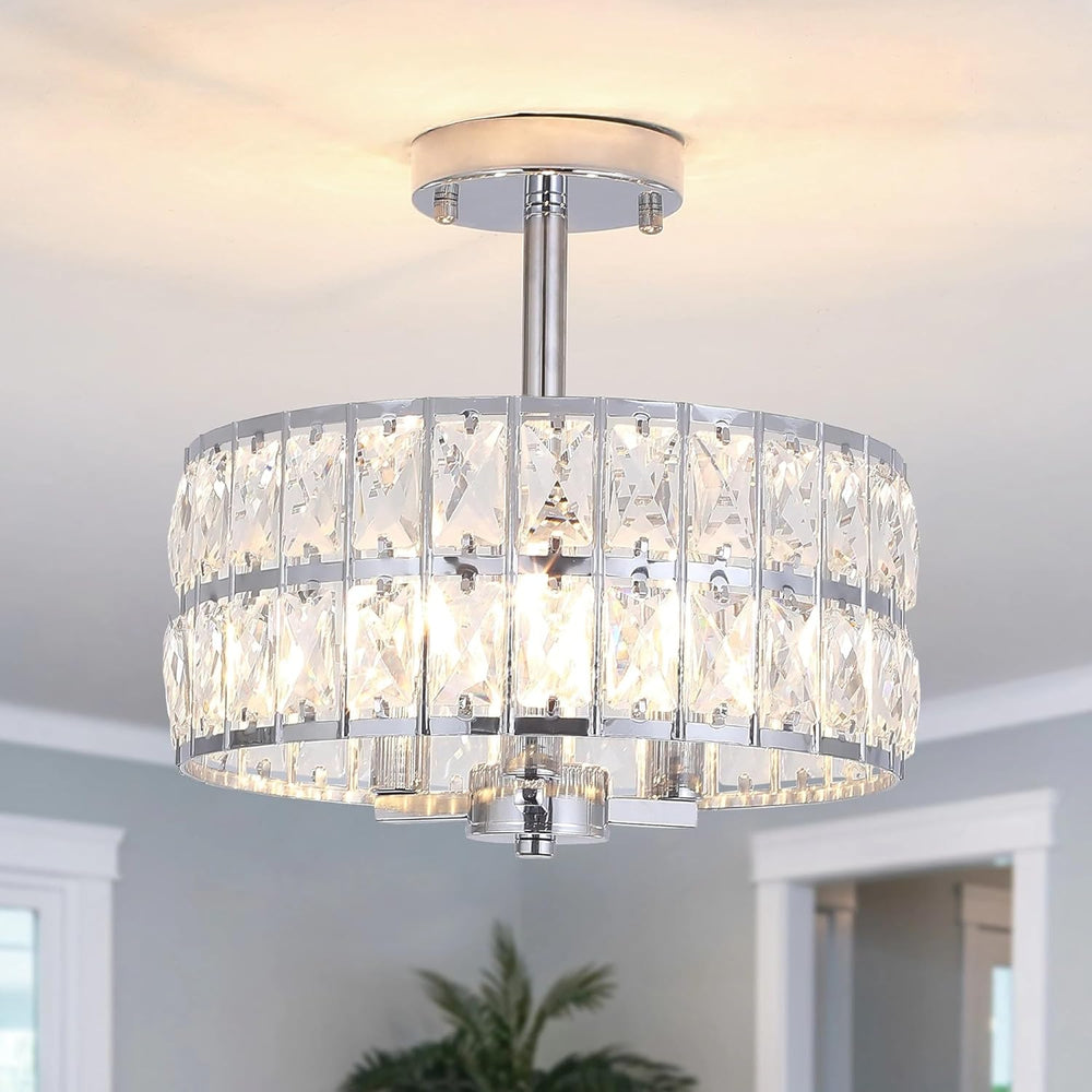 Crystal Ceiling Lights 3-Light Chrome Living Room Modern