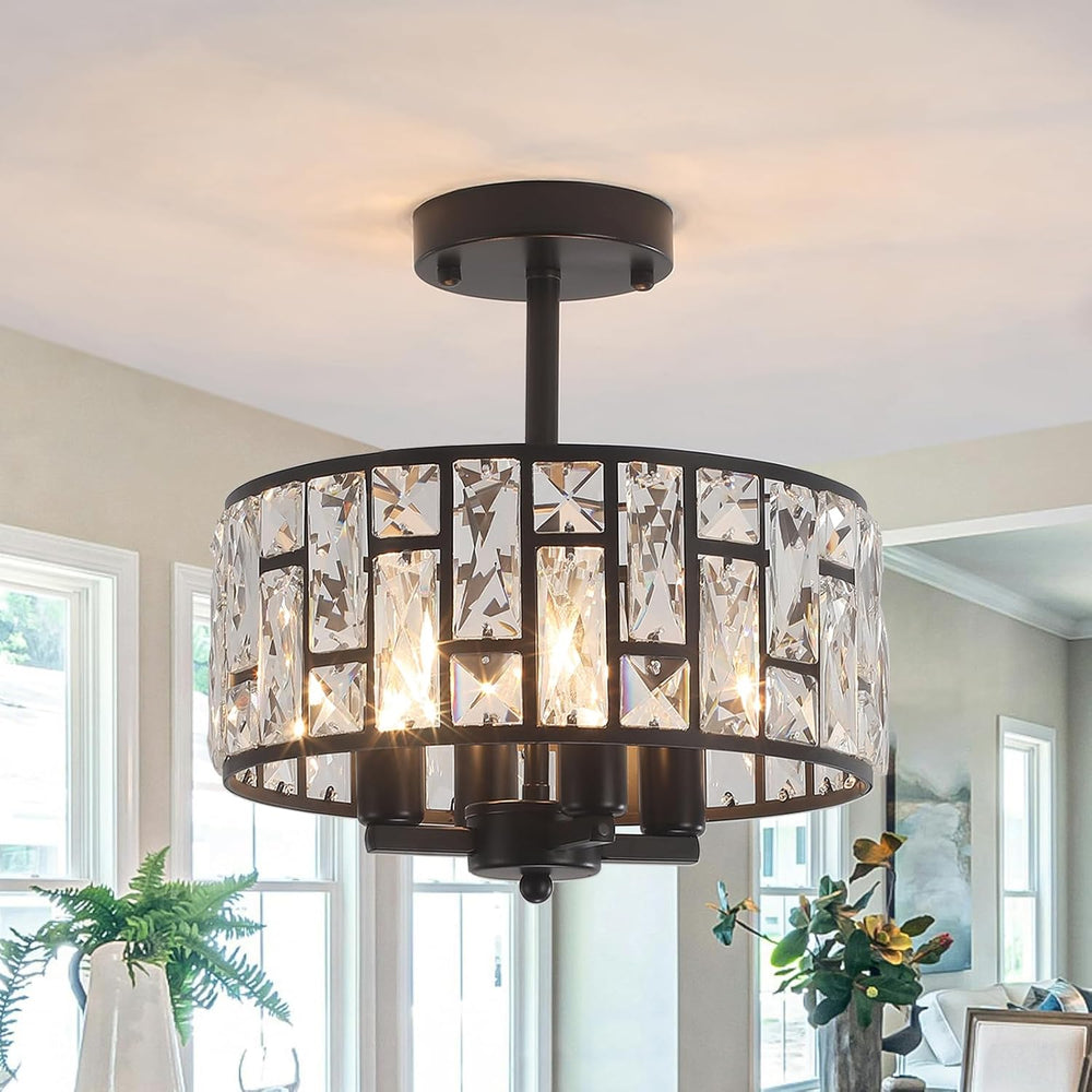 Crystal Ceiling Lights 4-Light E14 Modern Chandelier Semi