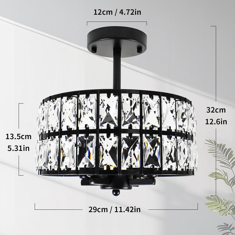 Crystal Ceiling Lights 4-Light E14 Modern Chandelier Semi