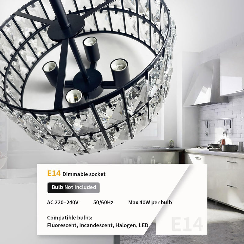 Crystal Ceiling Lights 4-Light E14 Modern Chandelier Semi