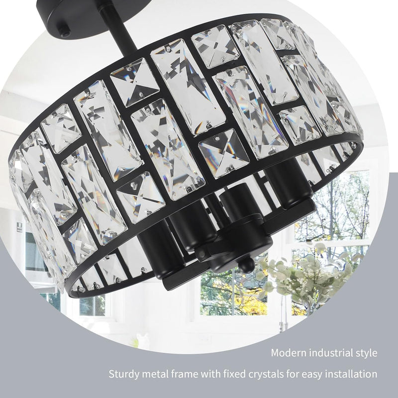 Crystal Ceiling Lights 4-Light E14 Modern Chandelier Semi