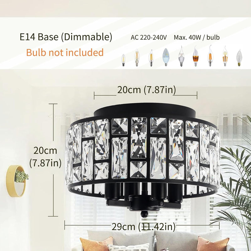 Crystal Ceiling Lights 4-Light E14 Modern Chandelier Semi