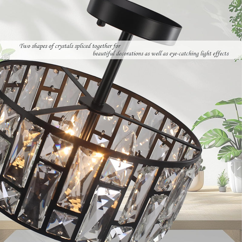 Crystal Ceiling Lights 4-Light E14 Modern Chandelier Semi