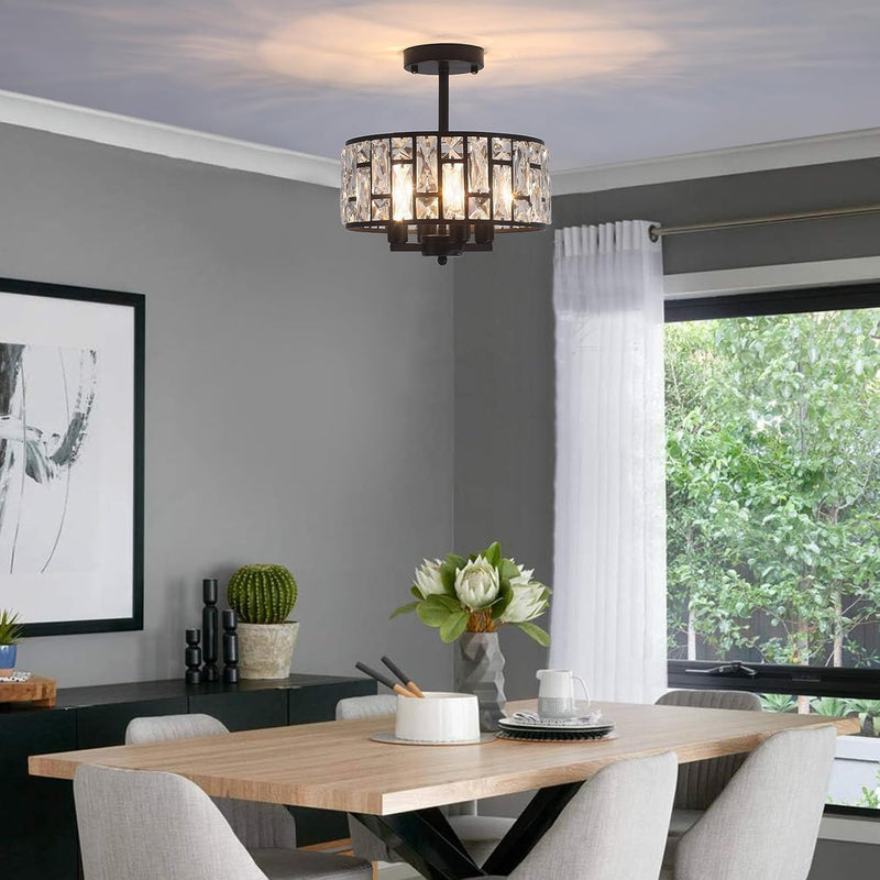 Crystal Ceiling Lights 4-Light E14 Modern Chandelier Semi