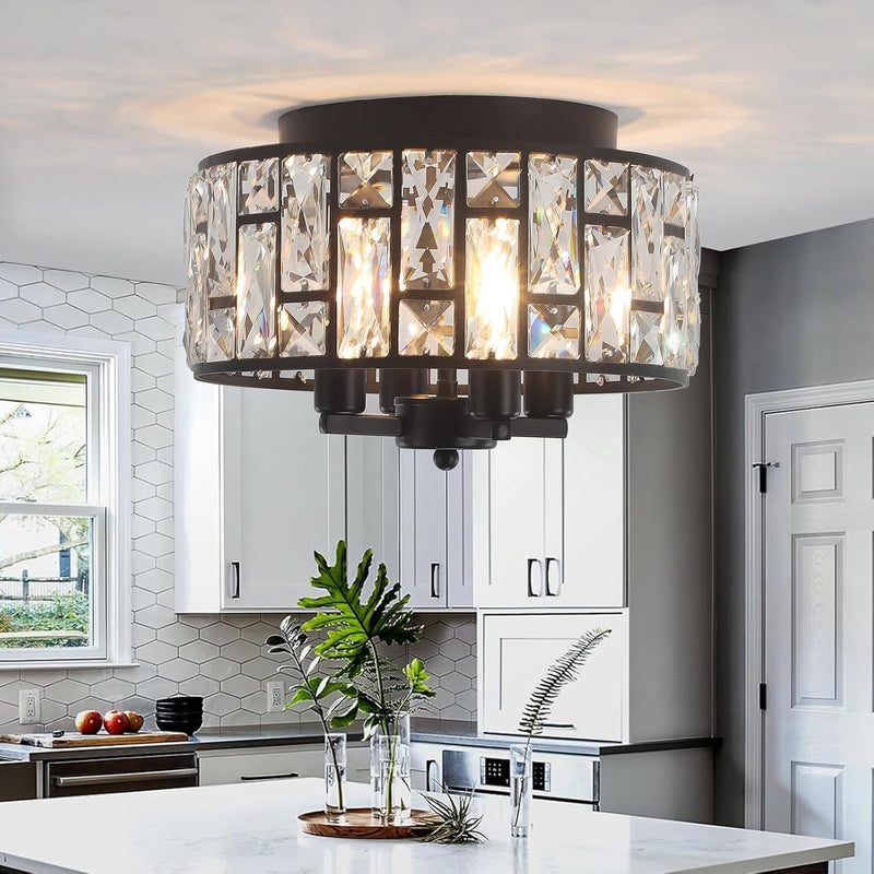Crystal Ceiling Lights 4-Light E14 Modern Chandelier Semi
