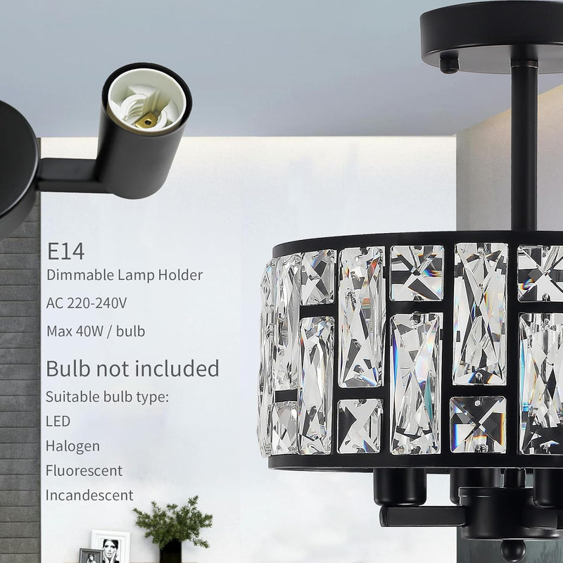 Crystal Ceiling Lights 4-Light E14 Modern Chandelier Semi
