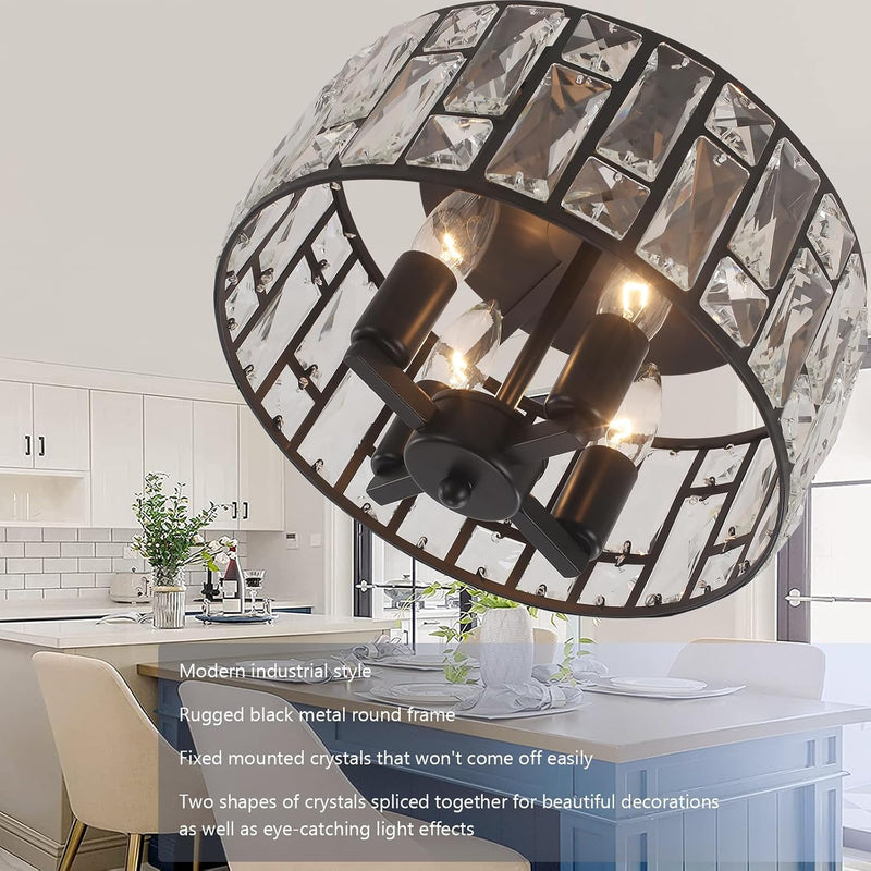 Crystal Ceiling Lights 4-Light E14 Modern Chandelier Semi