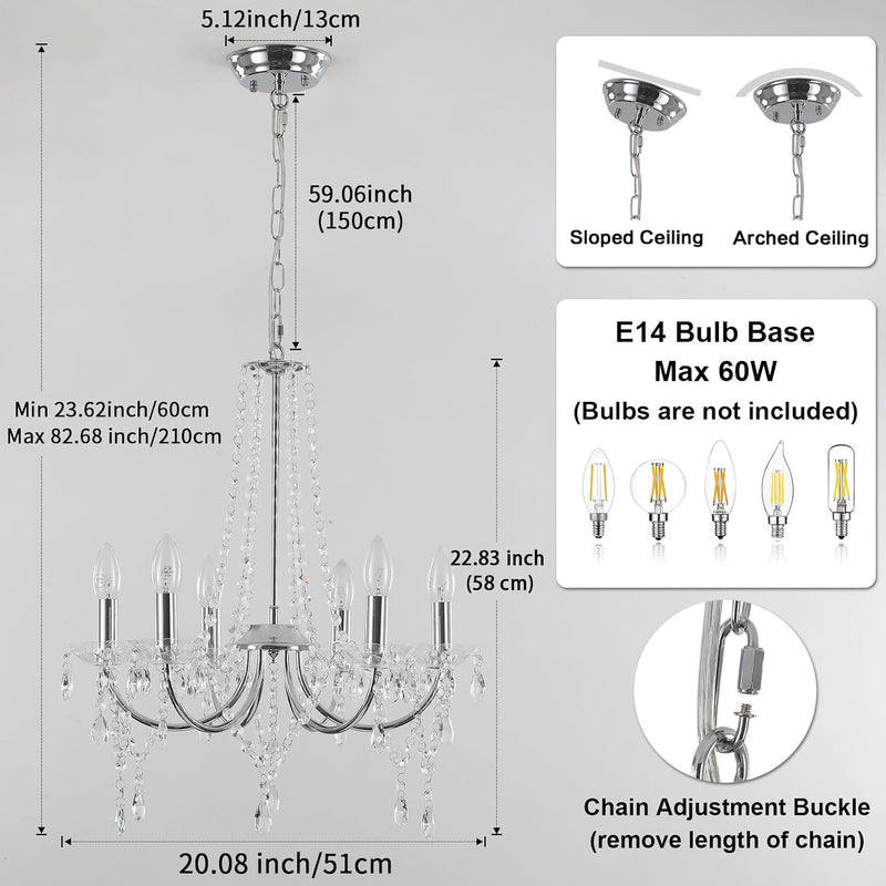 Crystal Chandelier 6 Lights Chandeliers Ceiling Modern Living