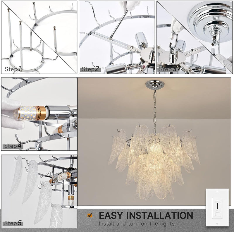 Crystal Chandelier Chrome Round Glass Pendant Light Raindrop