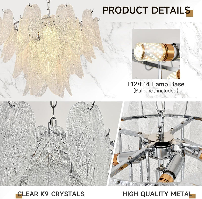 Crystal Chandelier Chrome Round Glass Pendant Light Raindrop